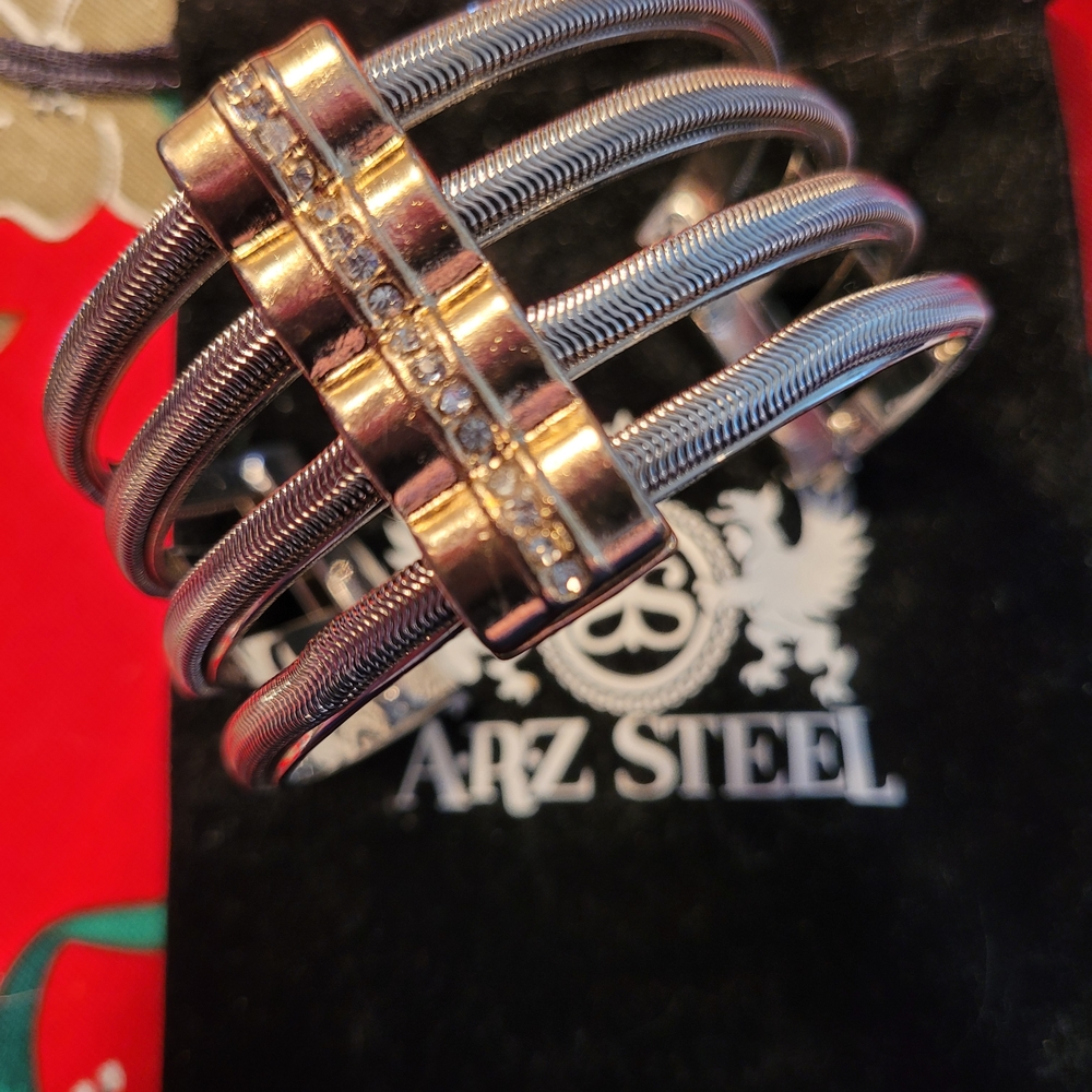 Stainless Steel Women's Bracelet with  Gold Toned Accents From ARZ STEEL